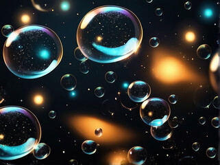 Soap bubbles on a dark background close up ai photo