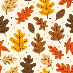 Obraz premium A vibrant autumn leaves pattern showcasing simple flat colors on a soft beige background