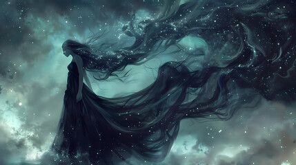 Fototapeta premium greek mythology, nyx goddess of the night