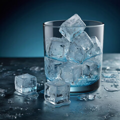 3d rendered a glass of blue liquid drink with ice cubes ai photo