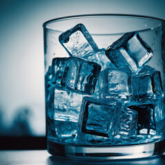 3d rendered a glass of blue liquid drink with ice cubes ai photo