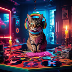 A cat with headphones Ai photo 1