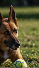 A dog is playing with a ball ai photo