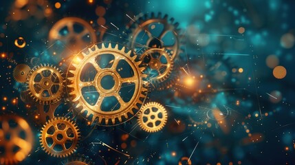 Interlocking Gears on Abstract Background.