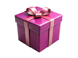 magenta gift box with ribbon and bow on transparent background, png photo