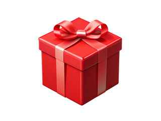 red gift box with red ribbon and bow on transparent background, png photo