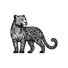 leopard head vector art, silhouette, icon, logo, doddle design black and white