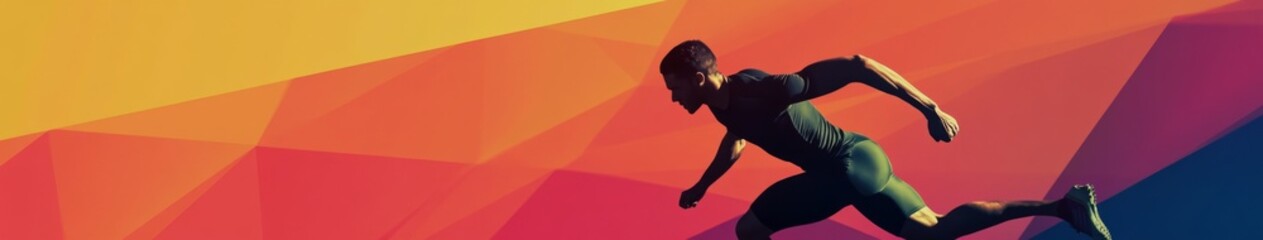 Fototapeta premium Athlete's Dynamic Sprint Against a Bold Geometric Background: A Powerful Scene Embracing Sports and Fitness Themes