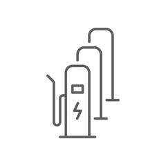 EV charging station icon. Simple outline style. Power supply station, charge, electric vehicle, green energy, technology concept. Thin line symbol. Vector illustration isolated. Editable stroke.