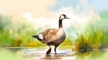 Fototapeta premium Goose in nature Watercolor Style