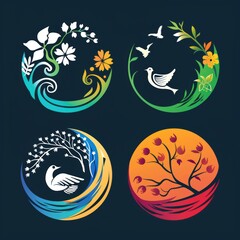 Seasons United: Four-Part Nature Logo Symbolizing Spring, Summer, Fall, and Winter Harmony
