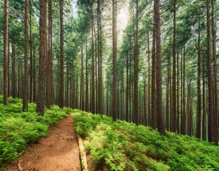 Obraz premium seamless dense pine forest lush and cool background texture