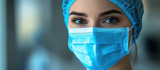 Portrait of a young nurse with a surgical mask. with copy space image. Place for adding text or design