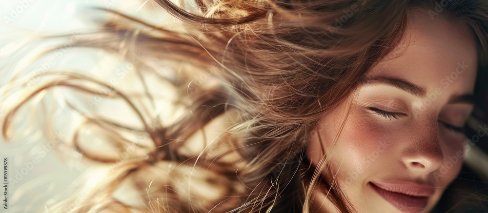 Aufkleber portrait of a beautiful young woman with stunning chestnut hair against a light background providing