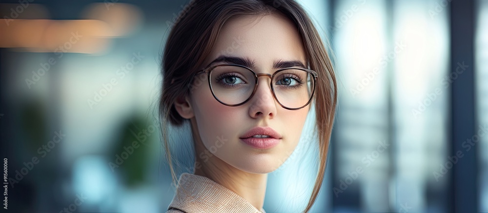 Poster portrait of a young businesswoman in an office setting. with copy space image. place for adding text