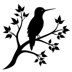 Hummingbird isolated on white, hummingbird vector illustration, bird on a branch vector art, hummingbird silhouette, bird vector icon, hummingbird on a branch line art, eps, hummingbird on a branch ca