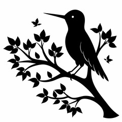 Hummingbird isolated on white, hummingbird vector illustration, bird on a branch vector art, hummingbird silhouette, bird vector icon, hummingbird on a branch line art, eps, hummingbird on a branch ca