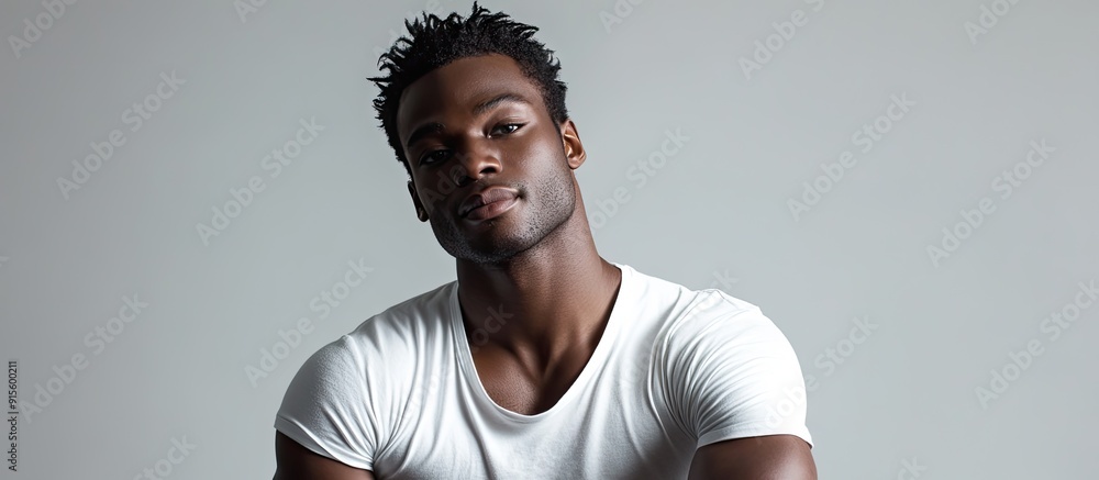 Poster An appealing African American man posing in a studio against a plain background. with copy space image. Place for adding text or design
