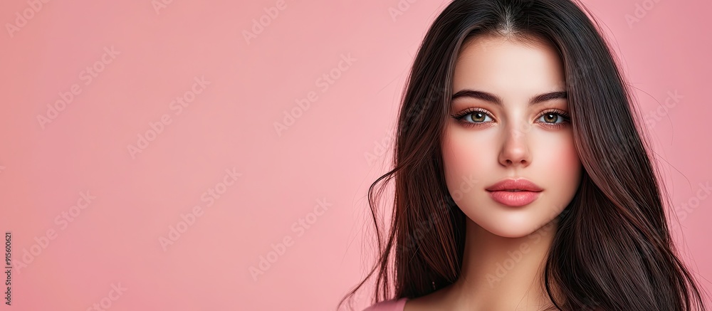 Poster portrait of a lovely young woman against a pink background room for text. with copy space image. pla