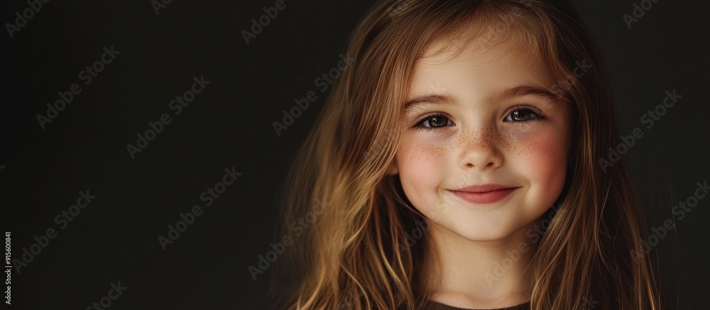 Poster portrait of a pretty ten year old girl smiling at the camera studio photograph. with copy space imag