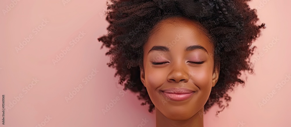 Poster happy cheerful african american girl isolated on a pastel background smiling face genuine emotions. 