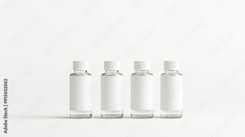 Poster white cosmetics or meds bottles mock up isolated on white background with empty white space for labe