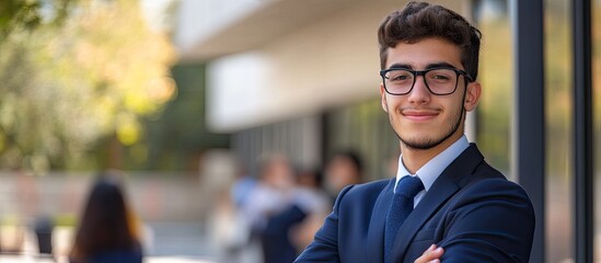 Student image of a young man in uniform. with copy space image. Place for adding text or design