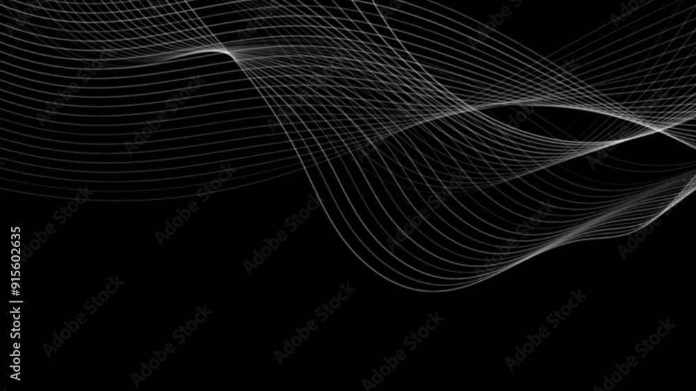Aufkleber grey abstract curved wavy lines on black background. seamless looping futuristic minimal black and w