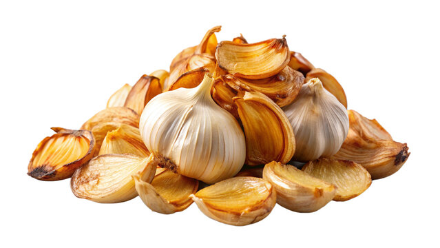 Fried garlic isolated on white or transparent background