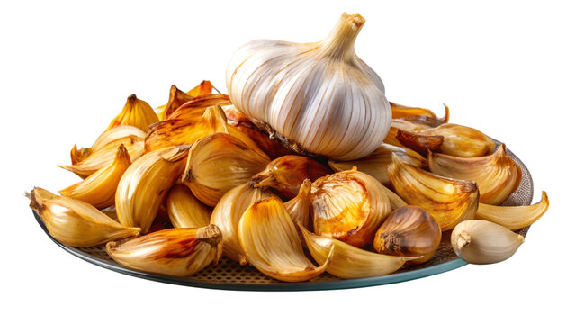 Fried garlic on white or transparent background