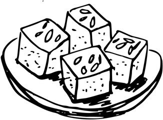 Japanese dessert mochi. Food boho. Hand drawn minimal design. Perfect for wallpaper, template, banner, wall decor, print, postcard, cover. Vector sketch illustration