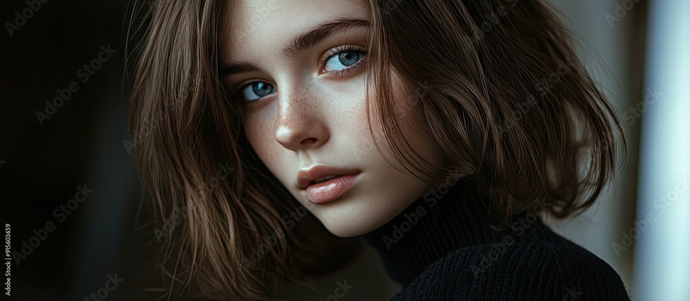 Poster a portrait of a young attractive girl beauty relaxed style. with copy space image. place for adding 