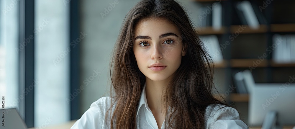 Poster portrait of a young businesswoman in an office setting. with copy space image. place for adding text