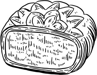 Japanese dessert mochi. Food boho. Hand drawn minimal design. Perfect for wallpaper, template, banner, wall decor, print, postcard, cover. Vector sketch illustration