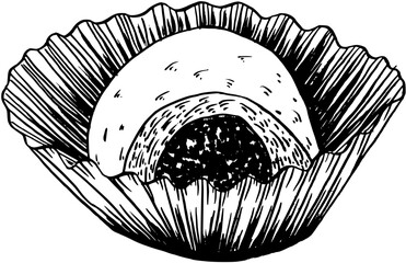 Obraz premium Japanese dessert mochi. Food boho. Hand drawn minimal design. Perfect for wallpaper, template, banner, wall decor, print, postcard, cover. Vector sketch illustration