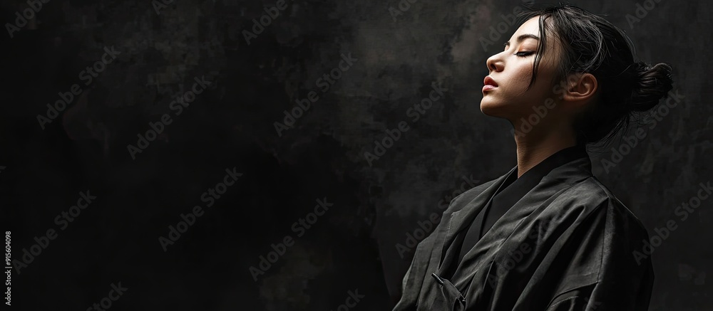 Aufkleber Stylish Japanese dressed in a jacket. with copy space image. Place for adding text or design