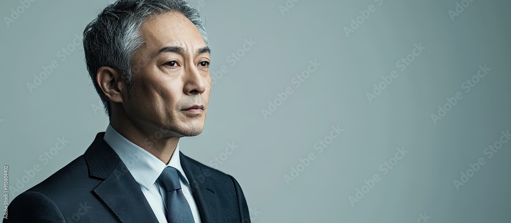 Aufkleber Middle aged Japanese man dressed in a suit. with copy space image. Place for adding text or design