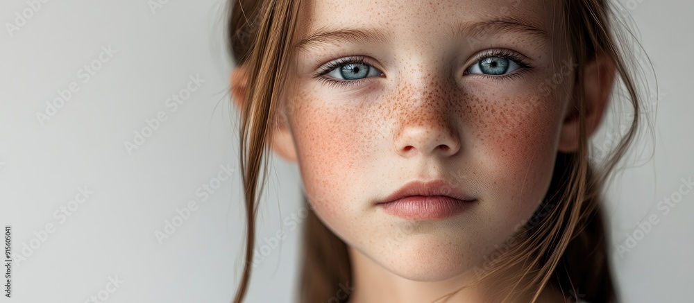 Poster a young girl aged 12 13 or 14 on a plain background studio portrait of a child expressive face of a 