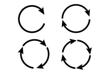 Circle Arrow icon set vector illustration, refresh, reload, Set of circle arrows rotating, different circular arrows of black color isolated, recycle sign, Arrow clock wise rotating symbol, arrow sign