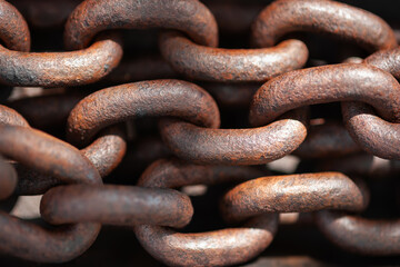 Rusty chain. Links of old rusty chain close-up. Rough texture