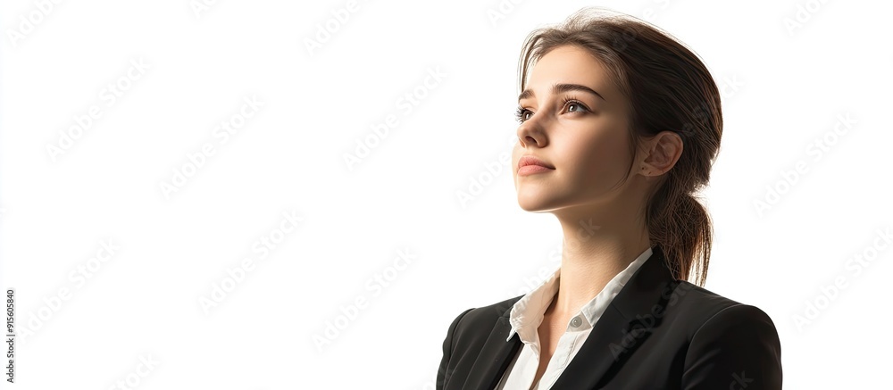Poster young businesswoman against a white background. with copy space image. place for adding text or desi