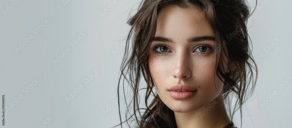 Poster attractive young woman model. with copy space image. place for adding text or design