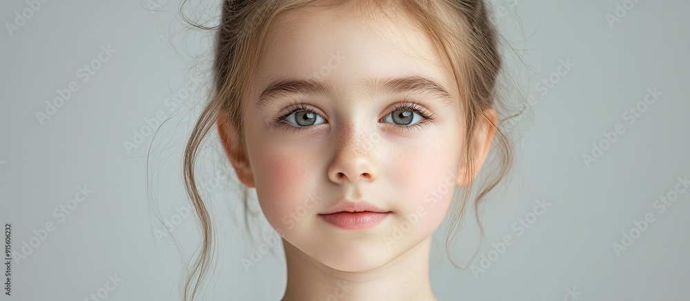 Poster a young girl aged 12 13 or 14 on a plain background studio portrait of a child expressive face of a 