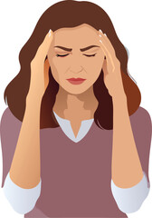 Young woman suffering from a strong headache migraine