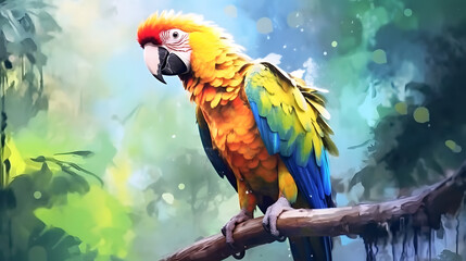 Obraz premium Parrot in nature Watercolor Style