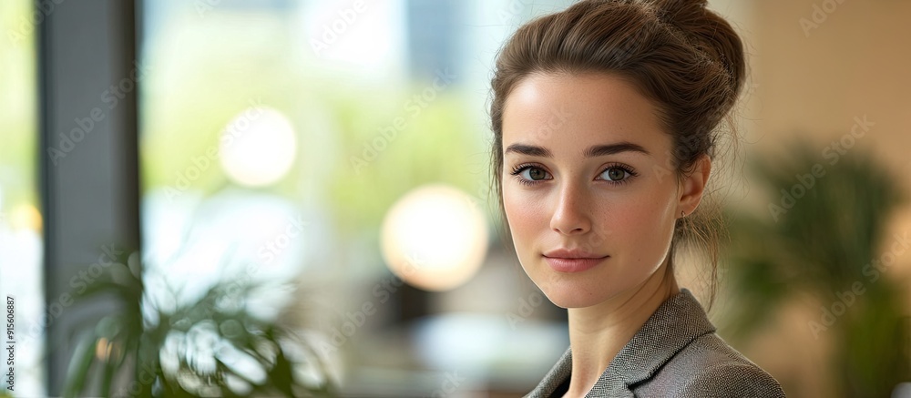 Poster Portrait of a young businesswoman in an office setting. with copy space image. Place for adding text or design