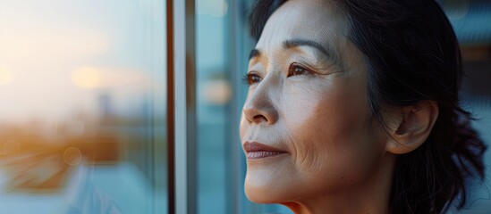 Asian woman in deep thought and concentration. with copy space image. Place for adding text or design