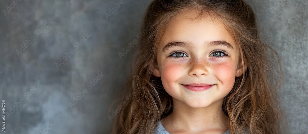 Aufkleber Portrait of a pretty ten year old girl smiling at the camera Studio photograph. with copy space image. Place for adding text or design