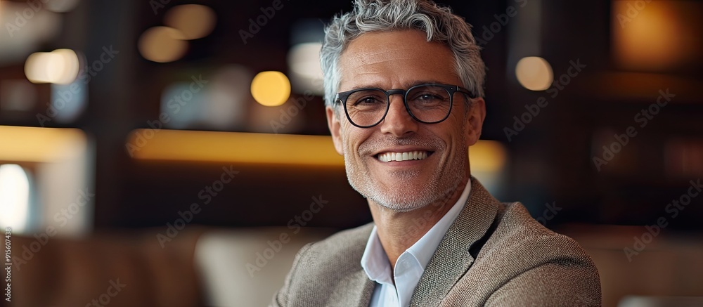 Poster Experienced Businessman Smiling at Work. with copy space image. Place for adding text or design