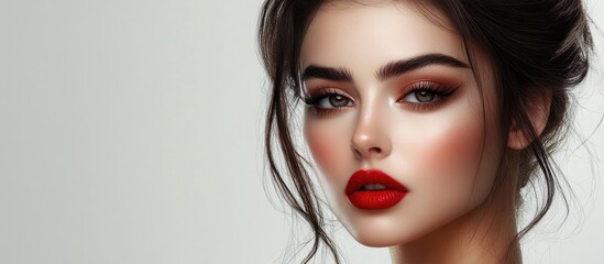 Fototapeta premium Portrait of a beautiful brunette with sophisticated makeup. with copy space image. Place for adding text or design